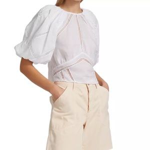 NWT Frame Inset Lace Puff Sleeve Top, Size Small
